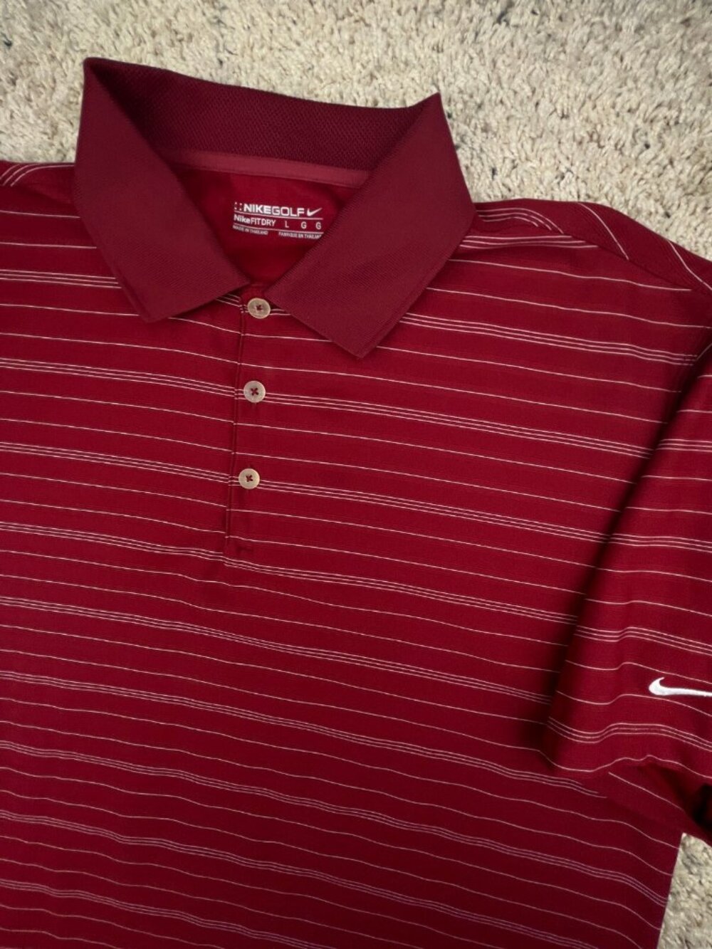Nike Golf Fitdry Mens Polo Large Red White Striped Short Sleeve Shirt Polyester